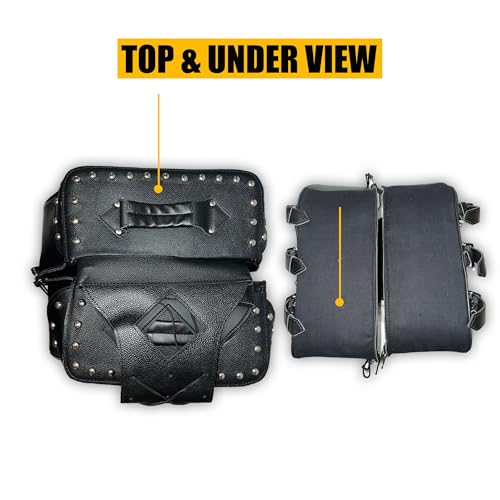 Alforja para motocicleta de cuero con tachuelas y 3 correas ajustables (Negra) miniatura 5