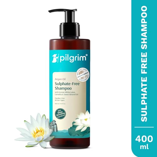 Image of Pilgrim Argan Oil Sulphate Free Shampoo with Korean White Lotus | Shine Boosting Ingredients | For Shiny & Nourished Hair | All Hair Types | For Men & Women | 400ml