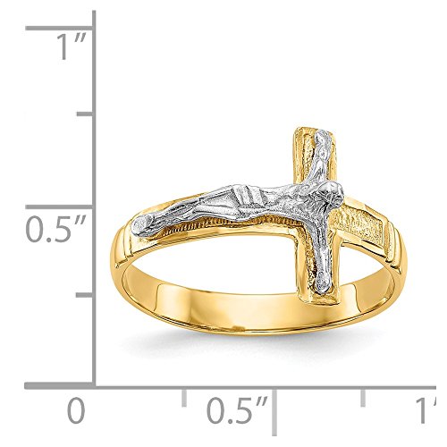Solid 14k Gold Two-Tone Polished & Diamond-Cut Mens Crucifix Cross Ring (3mm)3