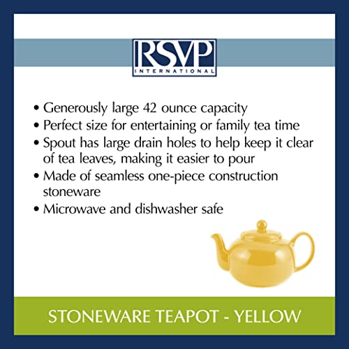 Rsvp International Stoneware Teapot Collection, Microwave And Dishwasher Safe, 42 Oz, Yellow #TOP6