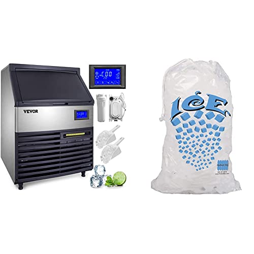 VEVOR 110V Commercial Ice Maker 440LBS/24H, 77LBS Storage Bin,2Scoops & Perfectware - PW Icebags-DS-100ct 10lb Ice Bags with Drawstring-100ct