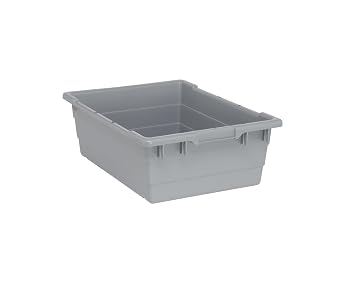 Quantum TUB2417-8GY Cross Stack Tub with Built-in Handle Grip and Bottom Groove | Industrial Storage for Warehouse Healthcare | 9.81 Gallon Capacity | 23-3/4"L x 17-1/4"W x 8"H, Gray Case of 6