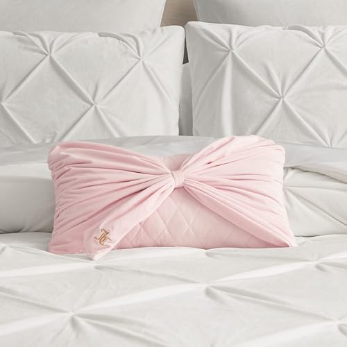 Juicy Couture Velvet Bow Designer Decorative Pillow - 10\"x18\", Light Pink - Thumbnail 3
