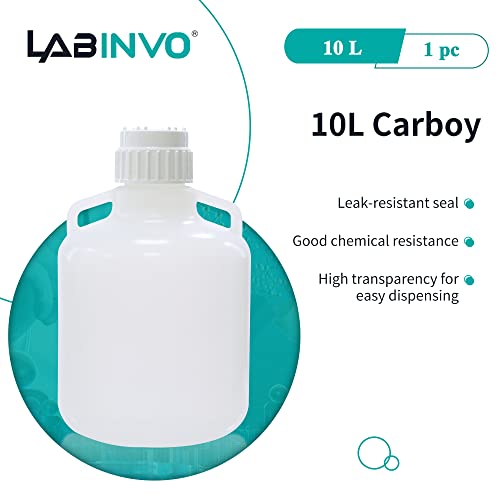 Labinvo 10L Round Carboy, Pp Materia,Molded Graduation, With Integrated Shoulder Lifting Handle, In-Cab10 #TOP1