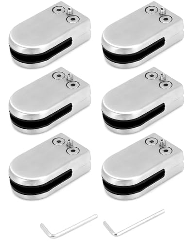 QWORK® Lot de 6 Pince de Verre en Acier Inoxydable, 6-8 mm Support Verre Dos Plat pour Balustrade Verre