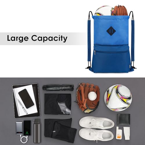 Miniatura 3 de Wandf Mochila Con Cordón, Bolsa Deportiva Para Gimnasio Con Compartimento Húmedo, Resistente Al Agua, Bolsa Con Cordón Para Mujeres Y Hombres Azul Con Hombrera
