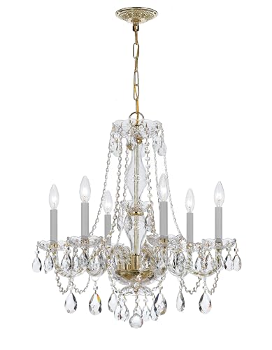 Traditional Crystal 6 Light Crystal Polished Brass Chandelier