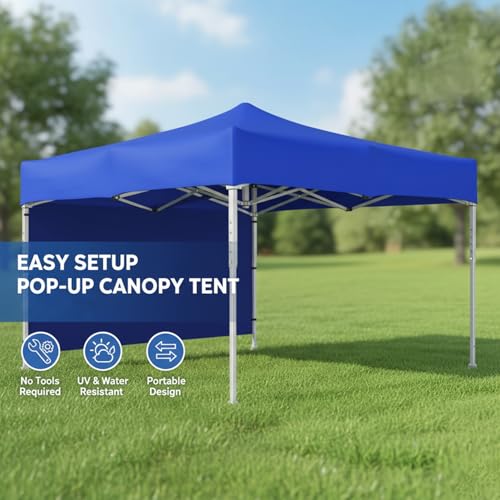 Image of OUTO Heavy Duty Gazebo Tent 6.5 ft | 17.5 Kg Strong Frame | UV Protection Foldable Pop-Up Canopy Tent with 3 Side Open | Outdoor Folding Tent for Garden, Terrace, Events & Promotional Use (Blue)