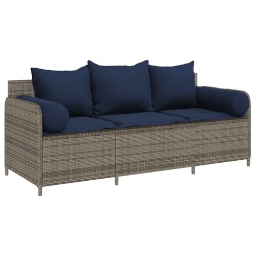 vidaXL Canapé de Jardin avec Coussins 3 Places Gris résine tressée, canapé d'extérieur, Meuble de Jardin, Meuble de Patio, siège de Jardin