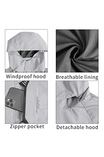 Image of Mens Rain Jacket Waterproof with Hooded Hiking Coat Lightweight Windbreaker | Windproof Mountain Jacket,Multi Zip Pockets Windbreaker,Work,Breathable,Fishing,Active Performance Shell Jackets,Outer Layer