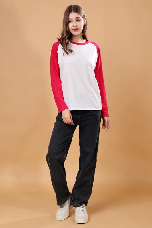 Image of London Hills Women's polyester Regular Fit Raglan Tshirts || Raglan Sleeve Tshirt || Full Sleeve t Shirt || Raglan Tops|| Regular Tshirt