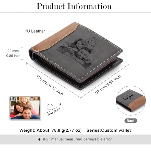 Personalized Wallet for Men with Picture Custom Photo Leather Wallets for Men Engraved Wallet Gifts for Dad Father Husband Customized Fathers Day Birthday Gifts for Men2