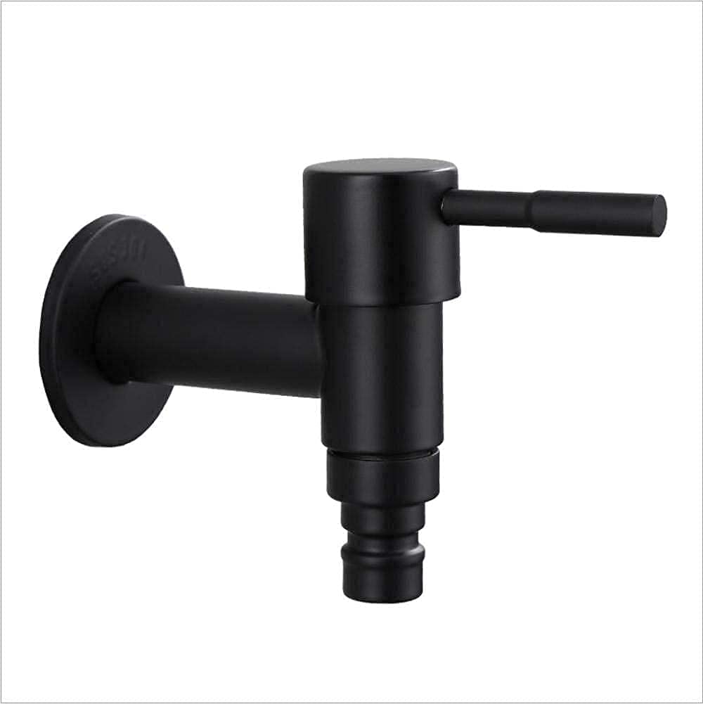 Rubinetto da cucina nero per balcone Rubinetto per lavatrice ad apertura rapida Rubinetto singolo per acqua fredda in acciaio inossidabile 304 Rubinetto per mocio per piscina decorate