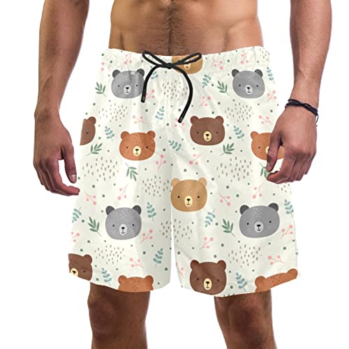 Maillots de Bain pour Hommes JDEZ Short de Plage Léger Imprimé Ours Tissu Fluide