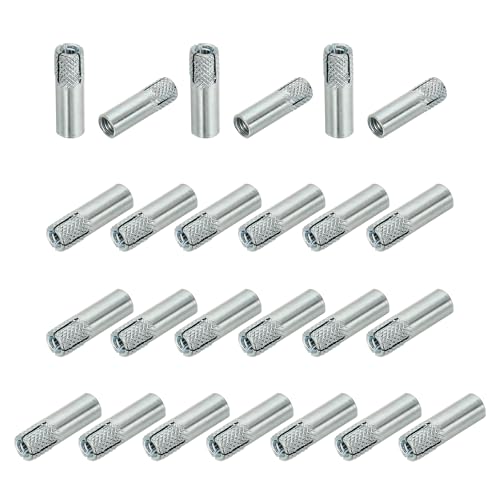 PATIKIL Anclajes Drop-in M6, 25 Pzas en Acero al Carbono Zincado para Concreto Sólido, Tornillos de Expansión Interna Estriados para Concreto y Drywall, Color Plateado