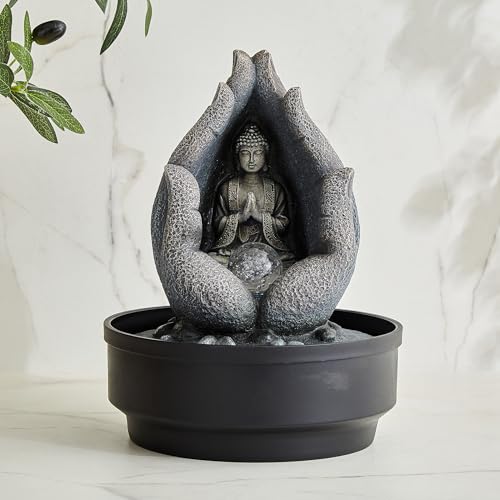 Image of Home Centre Alpine Modern Polyresin Buddha in Palm Water Fountain - 22x27cm