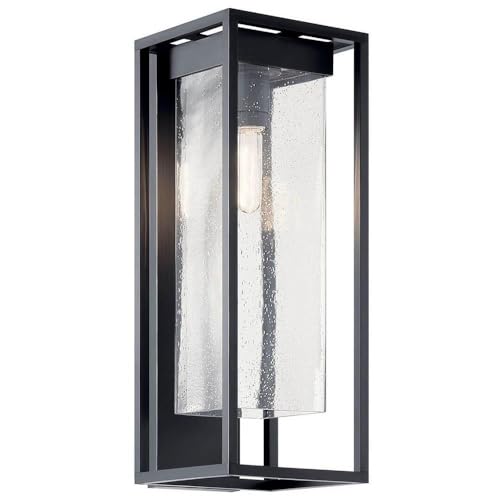 Kichler Mercer 24" Outdoor Lantern Modern Industrial 1 Light Wall Light Fixture with Clear Seeded Glass in Black with Silver Highlights for Porch, Patio or Garage Entrance (10.5" x 9" x 24") 59063BSL