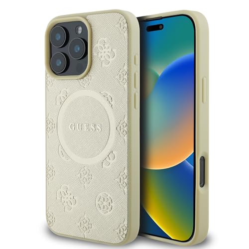 CG MOBILE Guess Magsafe Coque Rigide en polyuréthane Saffiano avec Logo Pivoine Classique pour iPhone 16 Pro - G