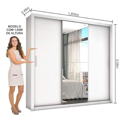 Guarda Roupa Casal 4 Espelhos 3 Portas de Correr 4 Gavetas Max Plus Espresso Móveis Branco