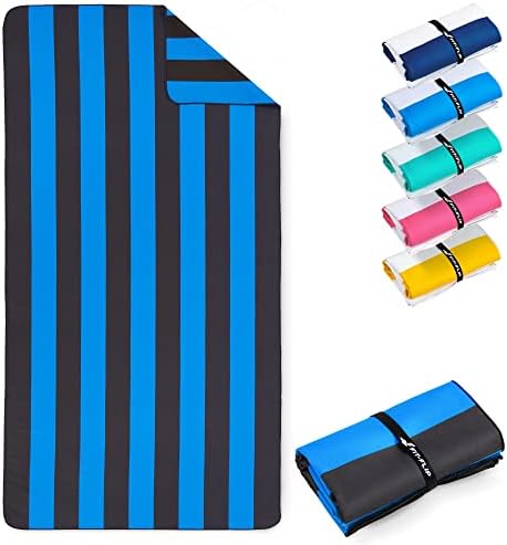 Fit-Flip Beach towel - large microfibre towel - lightweight, compact and super absorbent - sand free quick dry towel, 100% recycled microfibre travel towel  white-purple stripes 200x90cm