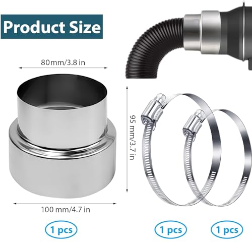 ShnminEU Wickelfalzrohr Reduzierung Ofenrohr Mit 2 Schlauchschellen Ofenrohr zum Anschluss von 100 mm auf 80 mm Rohr Schornstein Edelstahl Reduktion Kaminrohr Kaminadapter Rohrreduzierung