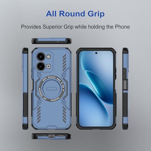Image of amazon basics Back Case Cover for iQOO Z11x 5G | Magnetic Case with Built-in Metal Ring | Supports MagSafe Charger, Wallet & Car Mount | Shockproof Hybrid PC + TPU | Blue