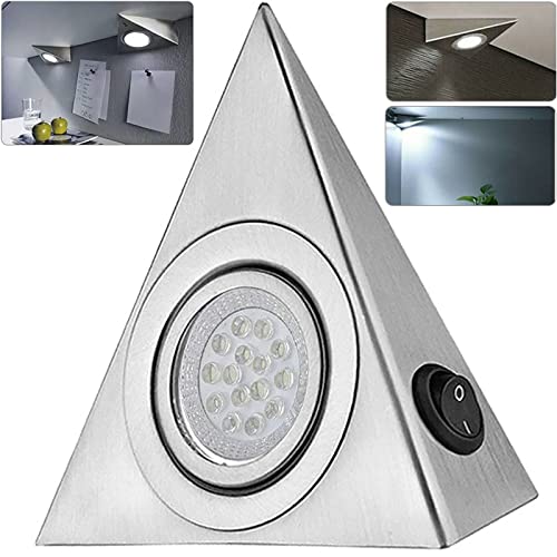 ATEK LED Under Cabinet Triangle Lights Warm White – Stainless Steel Cupboard Shelf Lighting Pyramid Kitchen Bedroom LED Spot Light [Energy Class A]