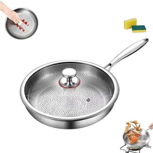 Dsyrvd Titanium Hammered Pan Pro with Lid, Titanium Frying Pans For Cooking, Multifunctional Ultra-Durable Scratch-Resistant Non Stick Nutri Pans, New Upgraded Pot for Cooking (28cm/11in)