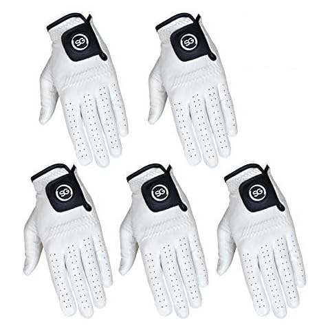 SG Golf Gloves for Men - Soft Cabretta Leather - Improved Comfort & Better Grip (Men - Plain White Pack of 5 Medium Large Right Hand) Cover