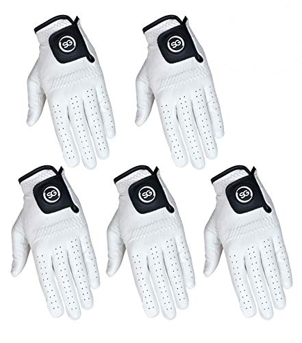 SG Golfhandschuhe, weiches Cabretta-Leder, verschiedene Größen, für Herren, beide Hände, einfarbig, weiß, 5 Stück, mittelgroß, linke Hand) Cover