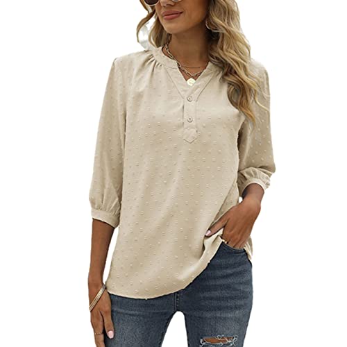Tops de Manga Corta para Mujer, Jersey Suave Informal de Verano, Camiseta básica, botón de Manga Corta Blusa, Camisetas Henley Camisa de Manga Media con Cuello levantado para Mujer, Camiseta Jacquard Cover