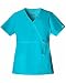 Cherokee Women's Workwear Scrubs Core Stretch Gathered Front Mock Wrap Top, Turquoise, Medium