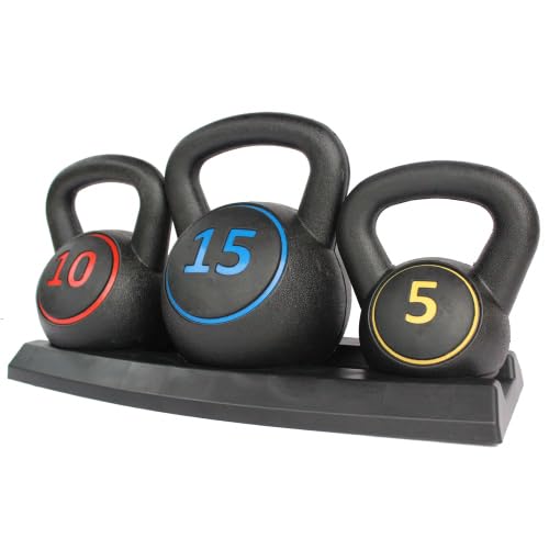 Set di 3 kettlebell da 2,27 kg, 4,54 kg, 6,8 kg, impugnatura in vinile antiscivolo e fondo gommato, non danneggia il pavimento e silenzioso, per palestra a casa e allenamento della forza, nero