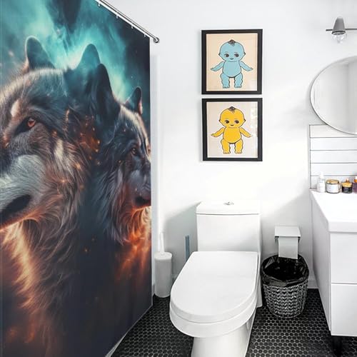 Rideau de douche loup imperméable et séchage rapide en textile - 3