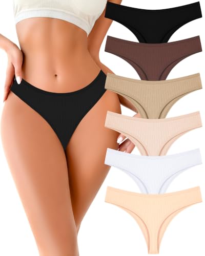 Image of FINETOO Cotton Thongs for Women Soft Low Rise Sexy Thong Ladies Panties Womens Underwear 6 Pack XS-XXXL