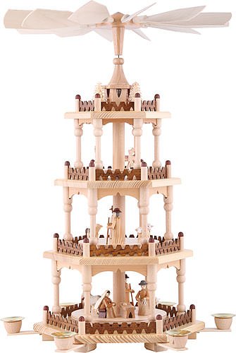 Pyramide de Noël allemande Theo Lorenz à 4 niveaux en bois authentique de l'Erzgebirge