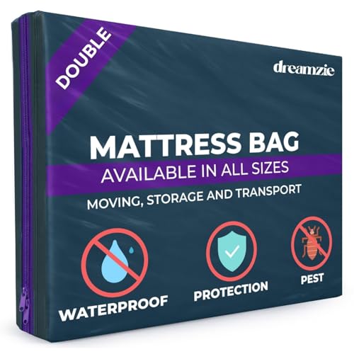 Dreamzie Double Mattress Cover for Moving Mattress Storage Bag Opaque Plastic Tear Resistant with Zip - Double