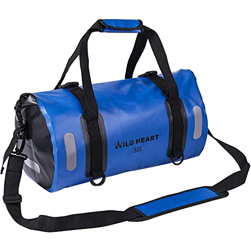 WILD HEART Waterproof Bag Duffel Bag 20L 30L 40L with Welded Seams Shoulder Straps, Mesh Pocket for Kayaking, Camping, Boating,Bicycle,Motorcycle 30L Blue