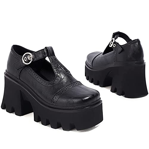 SHEMEE Women Platform Chunky Heel Mary Jane Pumps Vintage Square Toe Buckle Block High Heeled Gothic Shoes3
