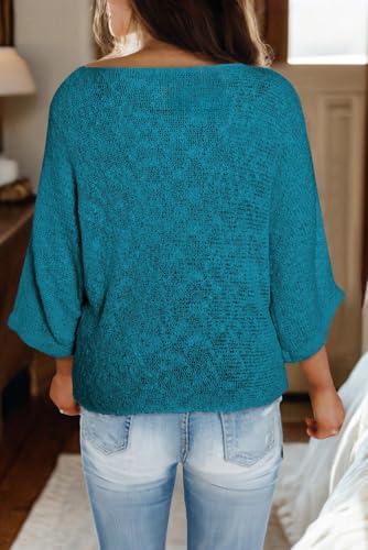 Image of Dokotoo Womens 2026 Spring Summer Casual Crewneck 3 /4 Sleeve Striped Lightweight Knit Trendy Boho Tops Pullover Sweaters