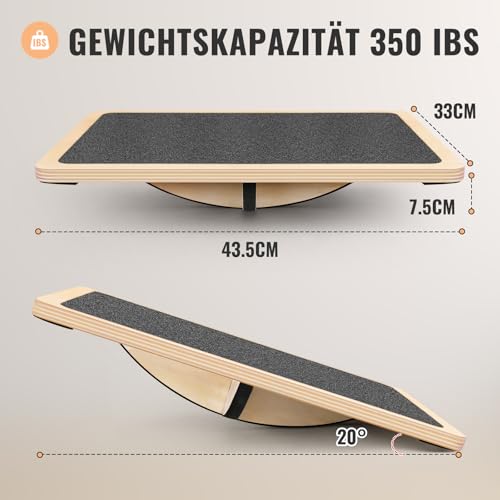 Woodure Balance Board 360°Professional Wobble Board für Erwachsene Anti-Rutsch 350LBS Balance Boards für physikalische Therapie Stehpult Kern Stärke hölzerne Balance Board Rocker Board