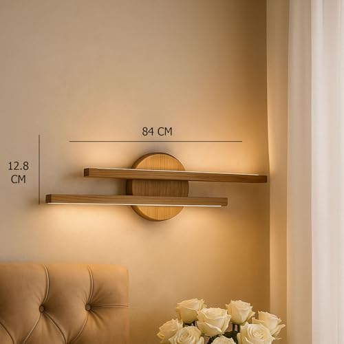 Image of Artica Wooden Wall Lamp - Sheesham Wood LED Wall Sconce Light, Up & Down Bedside Wall Lamp for Bedroom, Living Room & Home Decor