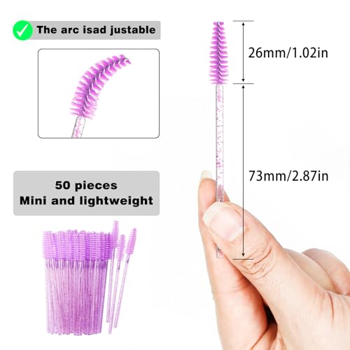 Einweg-Wimpernbürsten 50 Stück Wimpernbürstchen für Mascara,Einweg Mascara Zauberstäbe,Wimpern Augenbrauen Bürste,Wimpernverlängerung,Augen Make-up (Violet)