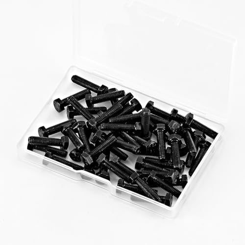 Image of M6-1.0 x 20mm Heavy Duty Hexagon Bolts Hex Head Screws, 8.8 Grade Alloy Steel, Black Oxide Finish, Metric Machine Fully Threaded, 25PCS