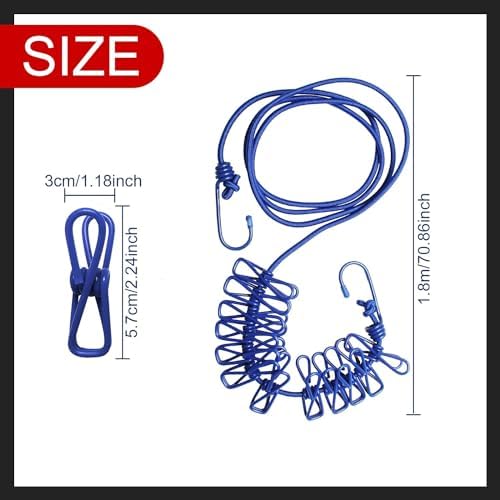 RYLAN Cloth Drying Rope with Hooks (Pack of 2) Elastic Cloth Hanging Rope for Cloth Drying with 12 Clips Cloth Rope for Drying Clothes for Travel Home Outdoor Kapde Sukhane ki Rassi Wire -Multicolor