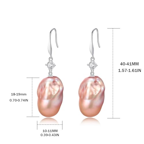 YAMI Baroque Pearl Earrings Drop & Dangle, Freshwater Cultured Pearls with 5A Cubic Zirconia, 925 Sterling Silver Hoop Earrings Hypoallergenic, Jewelry Gifts for Women4