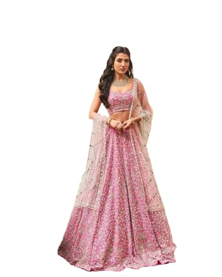 Women's Sequence With Thread And Jari Embroidery Work Georgette Ethnic wear Semi-stitched Lehenga Choli With Dupatta (S_A_E_875922_Pink_Free Size)-image-38