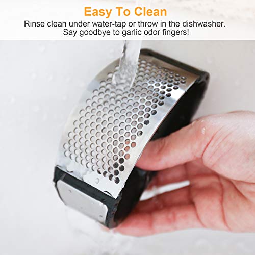 PSISO Garlic Press Rocker, Premium Garlic Press Stainless Steel, Garlic Crusher with Silicone Garlic Peeler/Cleaning Brush, Easy Operate and clean Kitchen Gadget (2020)