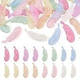 Elecrelive 32Pcs Feather Tassel Pendants Glow in the Dark Bead Charms 8 Colors Luminous Acrylic Charms with Glitter Powder for DIY Jewelry Bracelet Earing Keychain Crafting