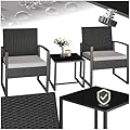 TecTake® Salottino da Esterno in Rattan Granada, Set Giardino con Tavolino Salotto, Lastra in Vetro, Set Sedie, Comode Imbottiture, Regolabile, Resistente ai Raggi UV
